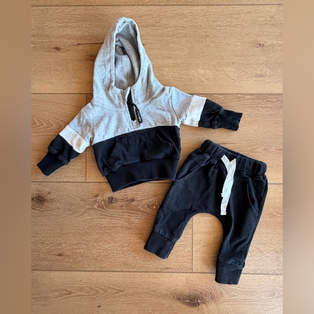 Little Bipsy Gray and Black Kids Hoodie and Jogger Set